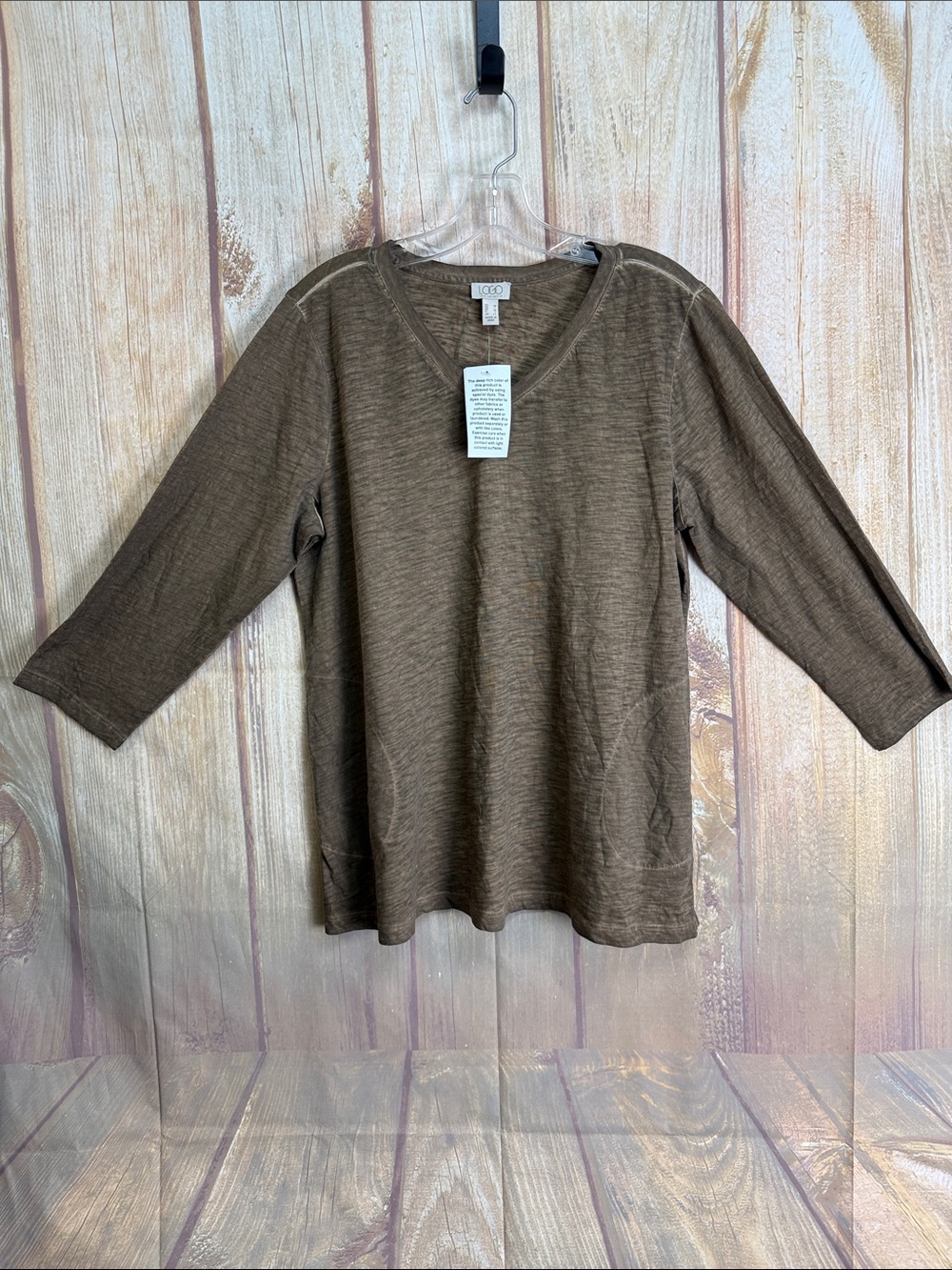 NWT LOGO Lori Goldstein 3/4 Sleeve Brown Tunic Size Medium